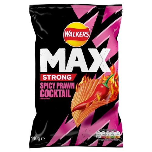 WALKERS MAX STRONG SPICY PRAWN COCKTAIL SHARING CRISPS 140G