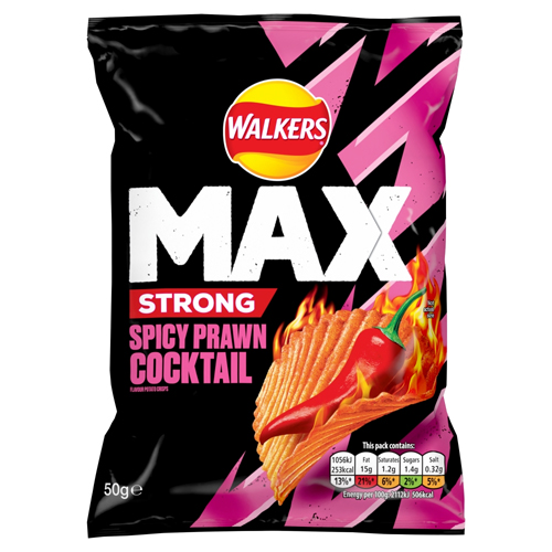 WALKERS MAX STRONG FIERY PRAWN COCKTAIL CRISPS 50G