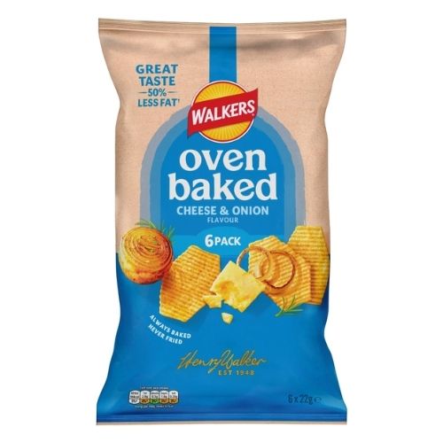 WALKERS BAKED CHEESE & ONION SNACKS CRISPS 6PK 22G