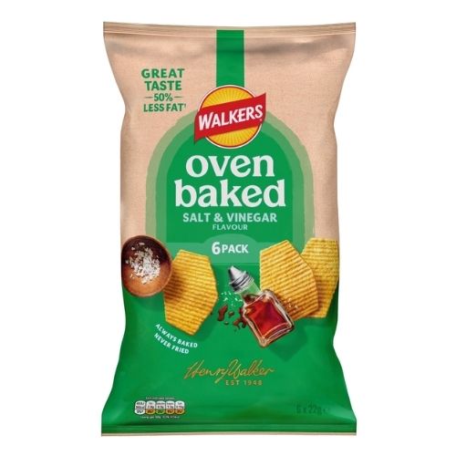 WALKERS BAKED SALT & VINEGAR SNACKS CRISPS 6PK 22G