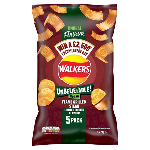 WALKERS FLAME GRILLED STEAK FLAVOUR VEGAN CRISPS 5PK 24G