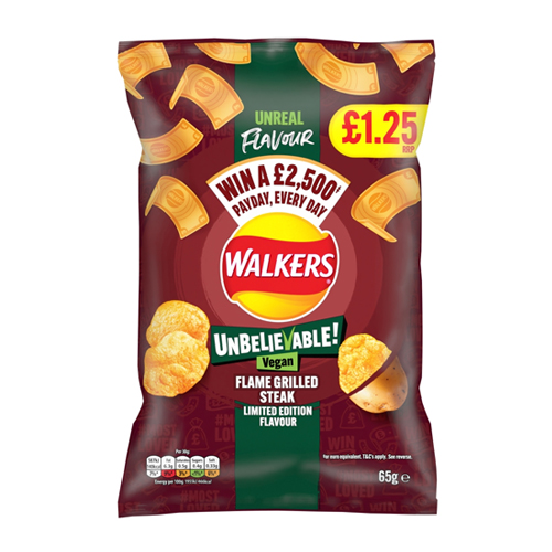 WALKERS FLAME GRILLED STEAK FLAVOUR VEGAN CRISPS PMP £1.25 15X 65G