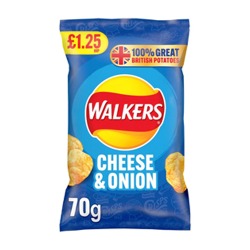 WALKERS CHEESE & ONION CRISPS PMP £1.25 70G