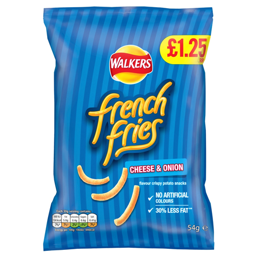 WALKERS FRENCH FRIES CHEESE & ONION SNACKS PMP £1.25 18X 54G
