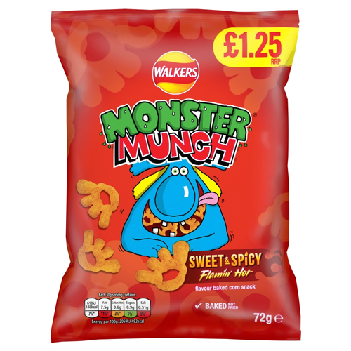 WALKERS MONSTER MUNCH SWEET & SPICY CRISPS PMP £1.25 18X 72G