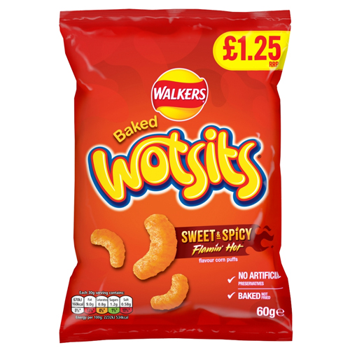 WALKERS WOTSITS FLAMIN HOT PMP £1.25 18X 60G