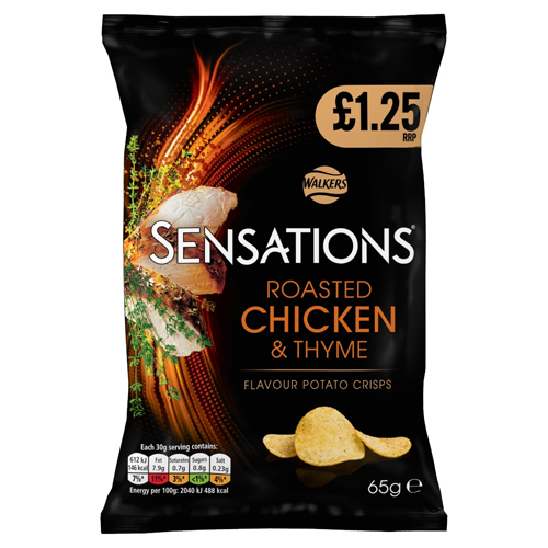 WALKERS SENSATIONS ROASTED CHICKEN & THYME CRISPS PMP £1.25 65G