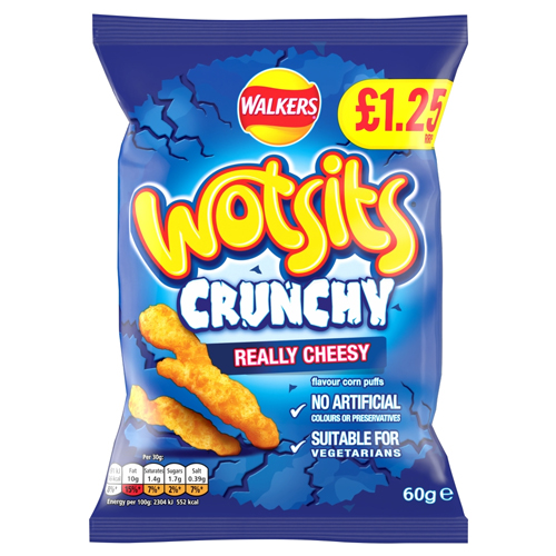 WALKERS WOTSITS CRUNCHY REALLY CHEESY SNACKS PMP £1.25 60G
