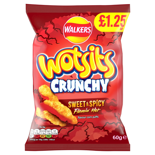 WALKERS WOTSITS CRUNCHY FLAMIN' HOT SNACKS PMP £1.25 60G