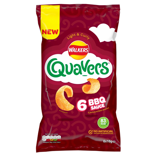 WALKERS QUAVERS BBQ SNACKS CRISPS 6PK 16G