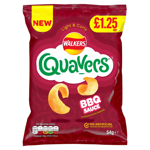 WALKERS QUAVERS BBQ SNACKS CRISPS PMP £1.25 54G