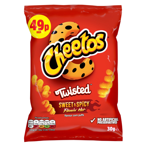 CHEETOS TWISTED FLAMIN' HOT SNACKS CRISPS PMP 49P 30G