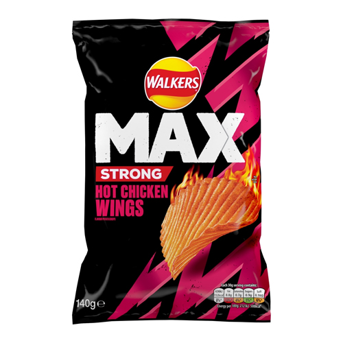 WALKERS MAX STRONG HOT CHICKEN WINGS SHARING CRISPS 140G