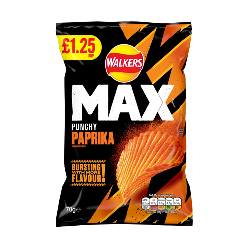 WALKERS MAX PUNCHY PAPRIKA CRISPS PMP £1.25 70G