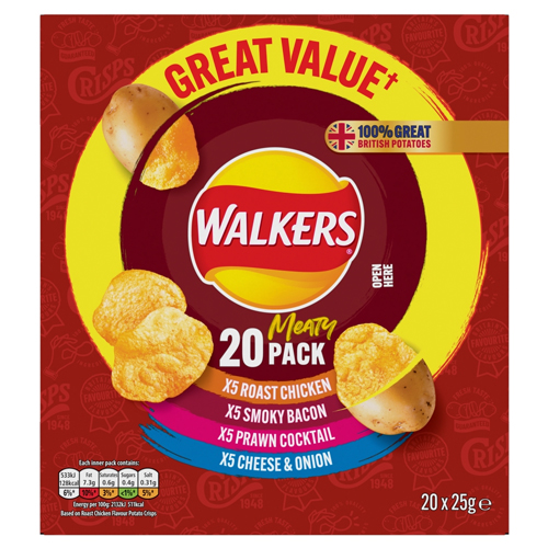 WALKERS MEATY VARIETY CRISPS 20PK 25G