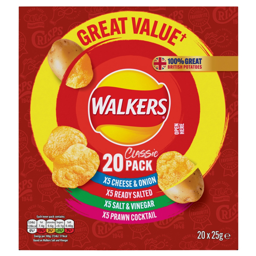WALKERS CLASSIC VARIETY CRISPS 20PK 25G