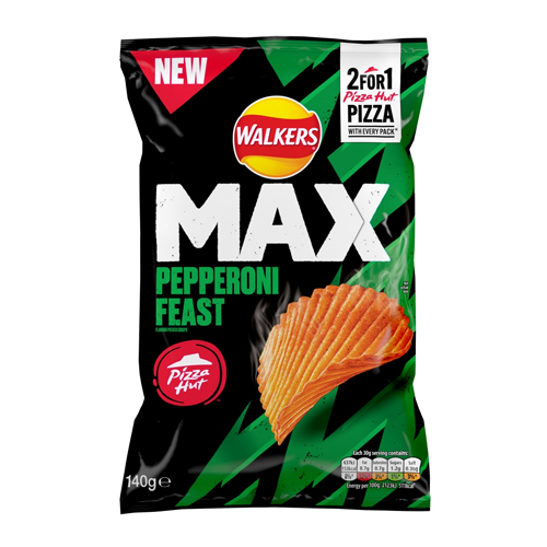 WALKERS MAX PIZZA HUT PEPPERONI FEAST SHARING CRISPS 140G