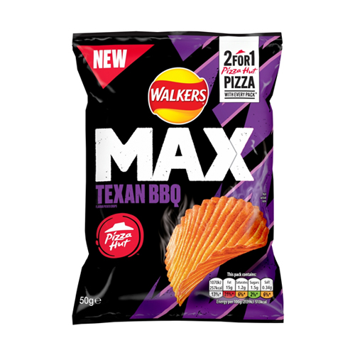 WALKERS MAX PIZZA HUT TEXAN BBQ CRISPS 50G