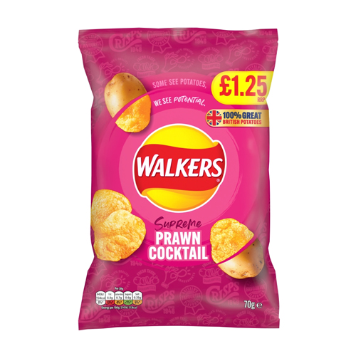 WALKERS PRAWN COCKTAIL CRISPS PMP £1.25 15X 70G