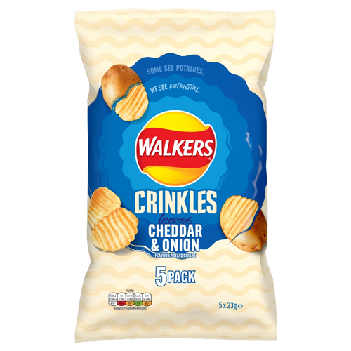 WALKERS CRINKLES CHEDDAR CHEESE & ONION CRISPS 5PK 23G