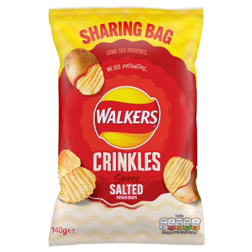 WALKERS CRINKLES SIMPLY SALTED SHARING BAG CRISPS 140G
