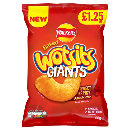 WALKERS WOTSITS GIANTS SWEET & SPICY FLAMIN' HOT PMP £1.25 60G