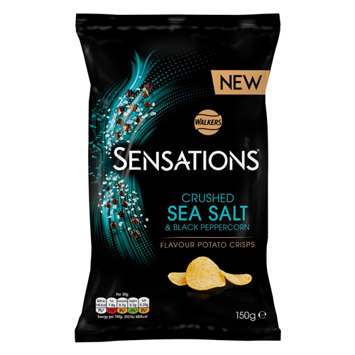 WALKERS SENSATIONS CRUSHED SEA SALT AND BLACK PCORN 150G