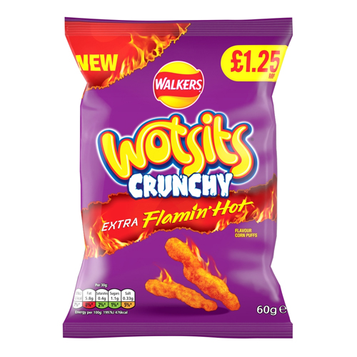 WOTSITS CRUNCHY EXTRA FLAMIN HOT PMP £1.25 60G