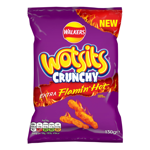 WALKERS WOTSITS CRUNCHY EXTRA FLAMIN'HOT BAG 130G