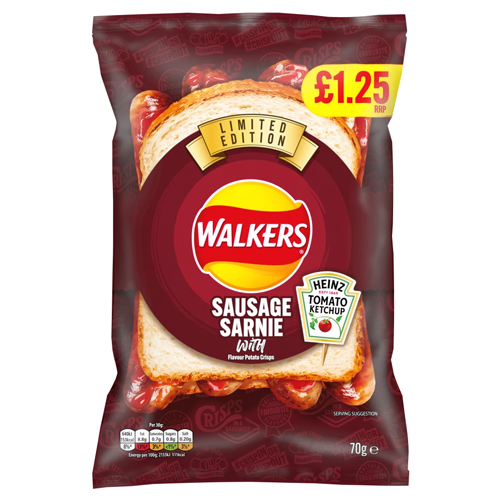 WALKERS HEINZ SAUSAGE & KETCHUP PMP £1.25 18X 70G