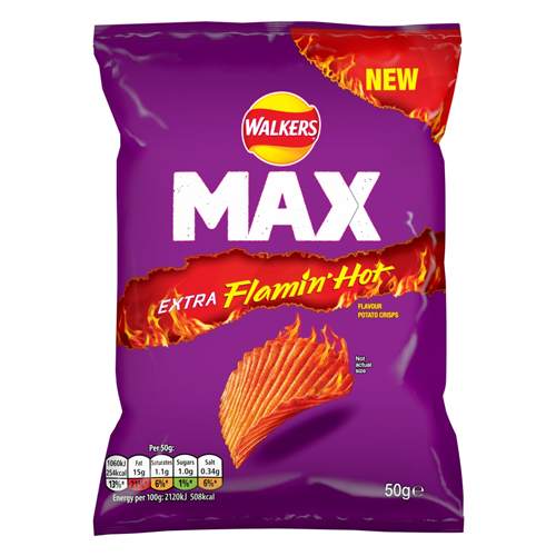 WALKERS MAX EXTRA FLAMIN' HOT GRAB BAG CRISPS 50G