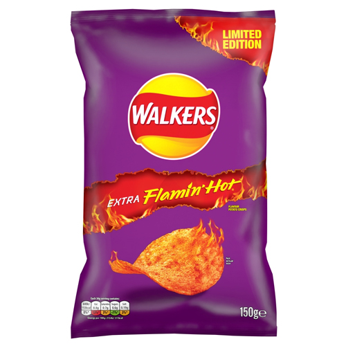 WALKERS EXTRA FLAMIN' HOT SHARING BAG CRISPS 150G