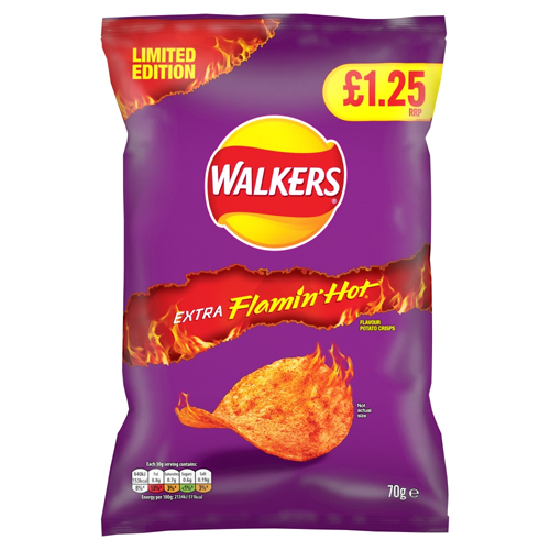 WALKERS EXTRA FLAMIN' HOT SHARING BAG CRISPS PMP £1.25 70G