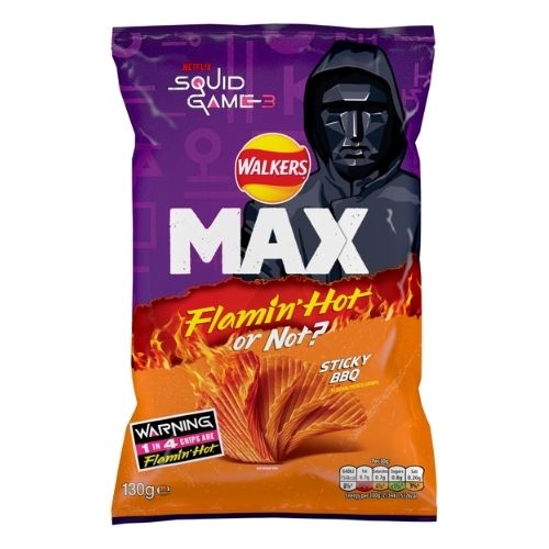 WALKERS MAX FLAMIN HOT & STICKY BBQ SQUID GAMES 130G