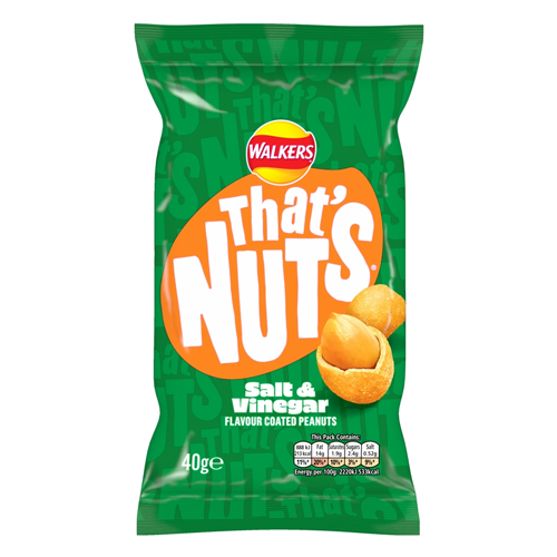 THAT’S NUTS WALKERS SALT & VINEGAR COATED PEANUTS GRAB BAG 40G