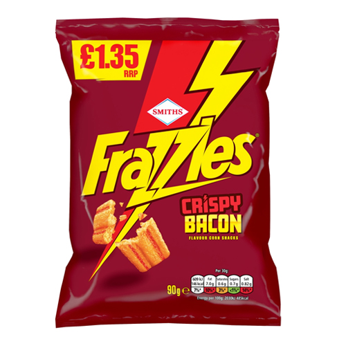SMITH'S FRAZZLES BACON CRISPS SHARING BAG CRISPS PMP £1.35 18X 90G