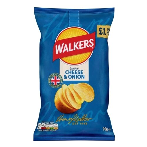 WALKERS CHEESE & ONION CRISPS PMP £1.35 18X 70G