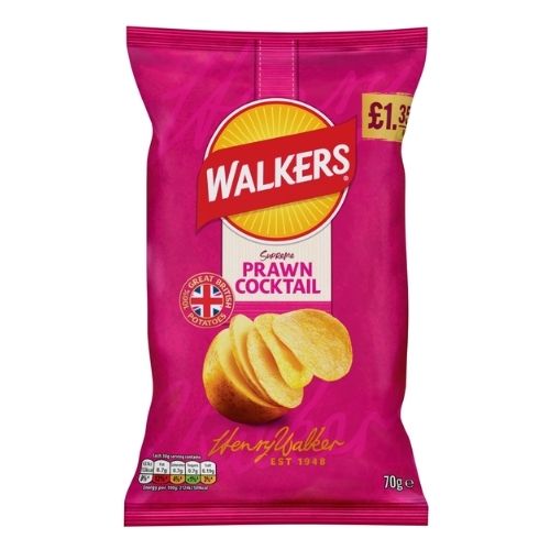 WALKERS PRAWN COCKTAIL CRISPS PMP £1.35 18X 70G