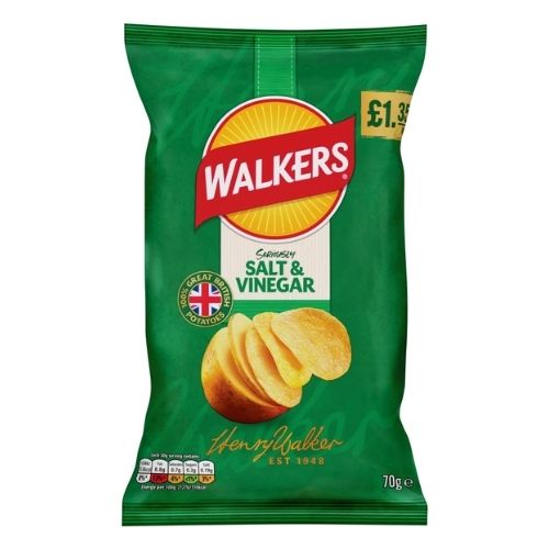 WALKERS SALT & VINEGAR CRISPS PMP £1.35 18X 70G