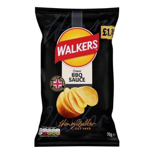 WALKERS BBQ SAUCE SHARING BAG CRISPS PMP £1.35 18X 70G
