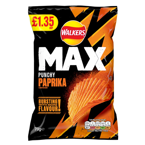 WALKERS MAX PAPRIKA CRISPS PMP £1.35 70G