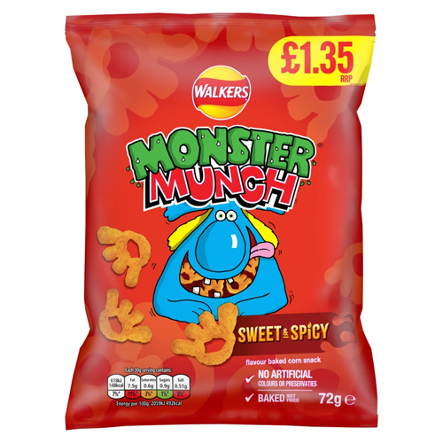 WALKERS MONSTER MUNCH SWEET & SPICY CRISPS PMP £1.35 18X 72G