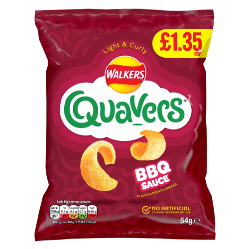 WALKERS QUAVERS BBQ PMP £1.35 18X 54G