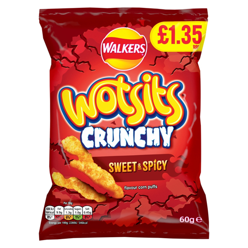 WALKERS WOTSITS CRUNCHY FLAMIN HOT PMP £1.35 60G