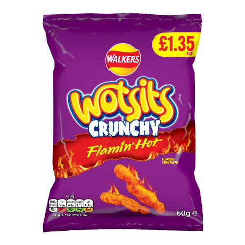 WALKERS WOTSITS CRUNCHY EXTRA FLAMIN'HOT BAG PMP £1.35 60G