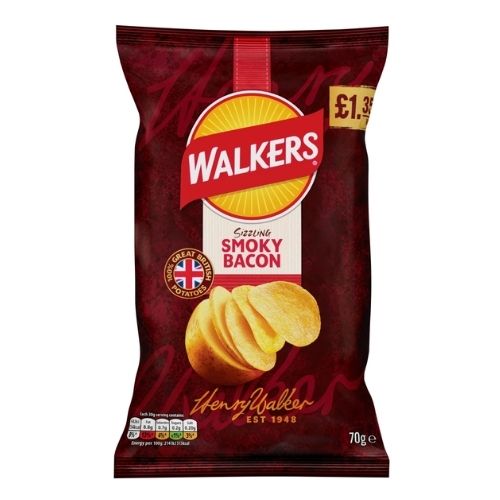 WALKERS SMOKY BACON SHARING CRISPS PMP £1.35 70G