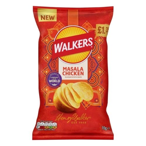 WALKERS MASALA CHICKEN SHARING CRISPS PMP £1.35 70G