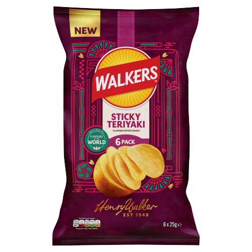 WALKERS STICKY TERIYAKI FLAVOUR SHARING CRISPS 6PK 25G