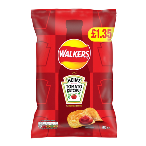 WALKERS HEINZ TOMATO KETCHUP PMP £1.35 70G