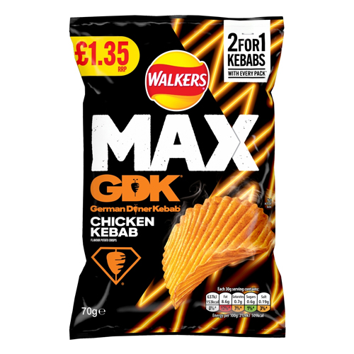 WALKERS MAX STRONG FIERY PRAWN COCKTAIL CRISPS PMP £1.35 70G